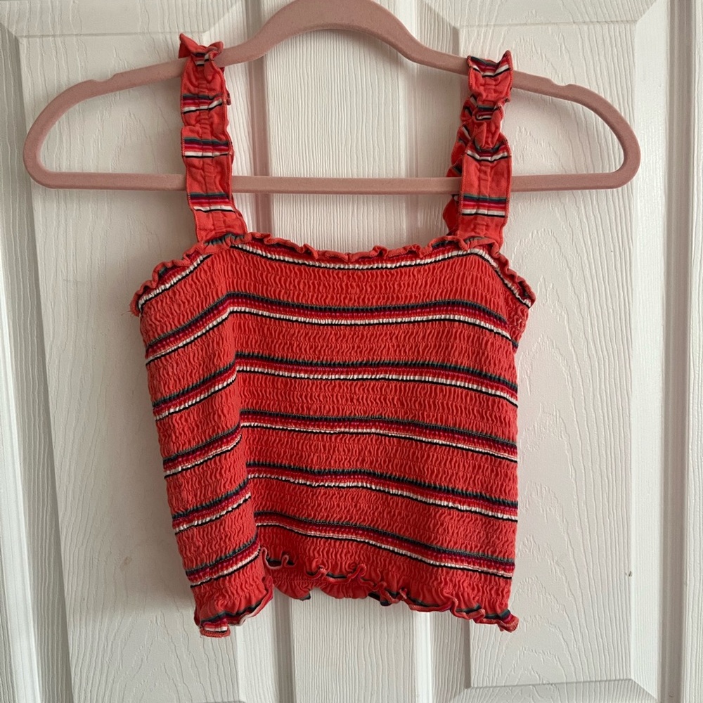 Billa Bong Coral Striped Smocked Crop Top